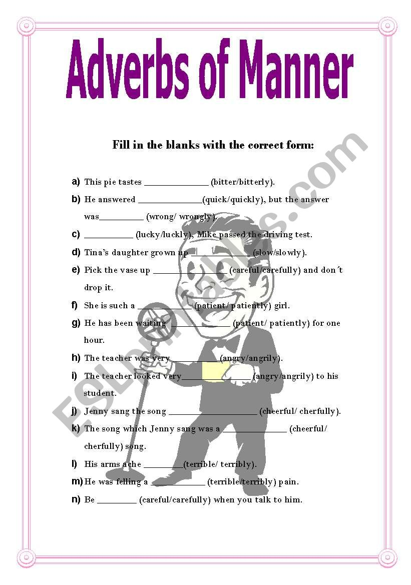 Adverbs Of Manner ESL Worksheet By Guarascio