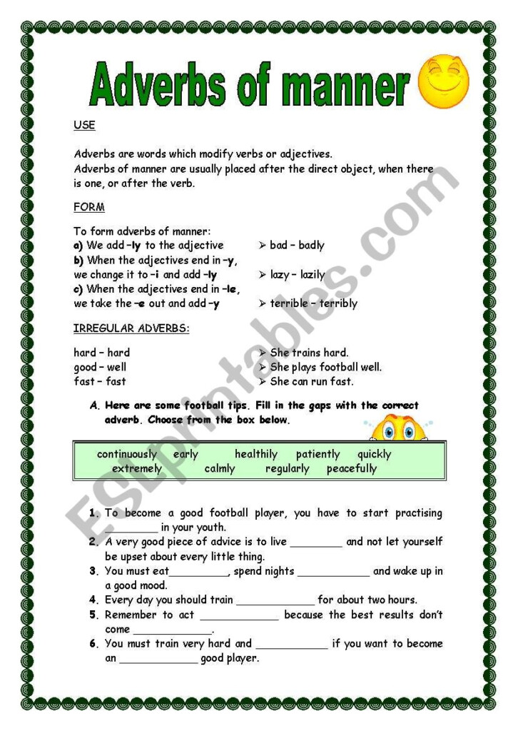 Adverbs Of Manner ly ESL Worksheet By Manuelanunes3