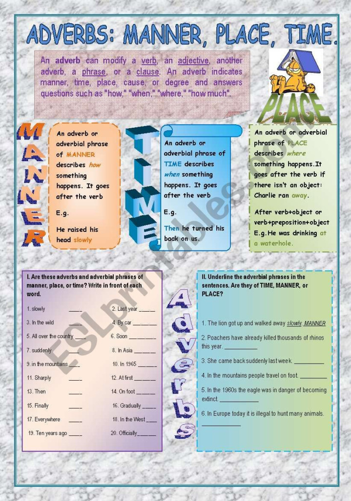 Adverbs Of Manner Time Place And Frequency Exercises Exercise