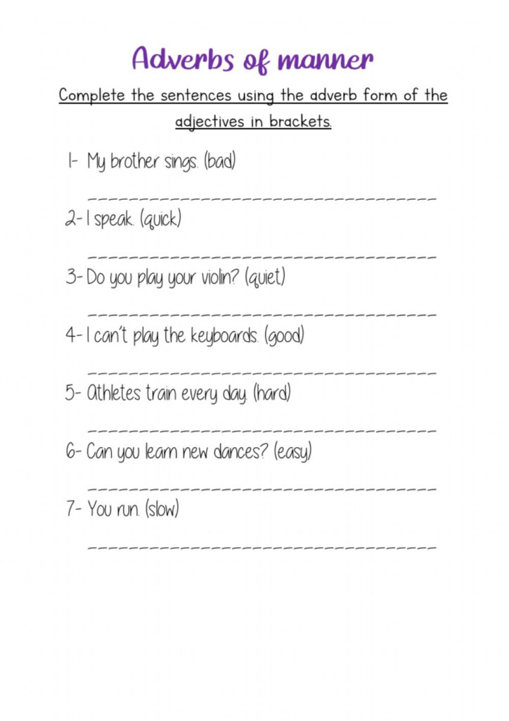 Adverbs Of Manner Worksheet For Elementary