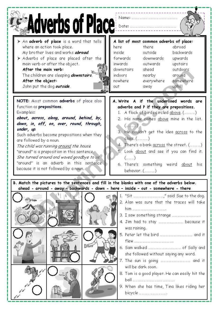 Adverbs Of Place Worksheet Adverb Of Place Worksheets Places 