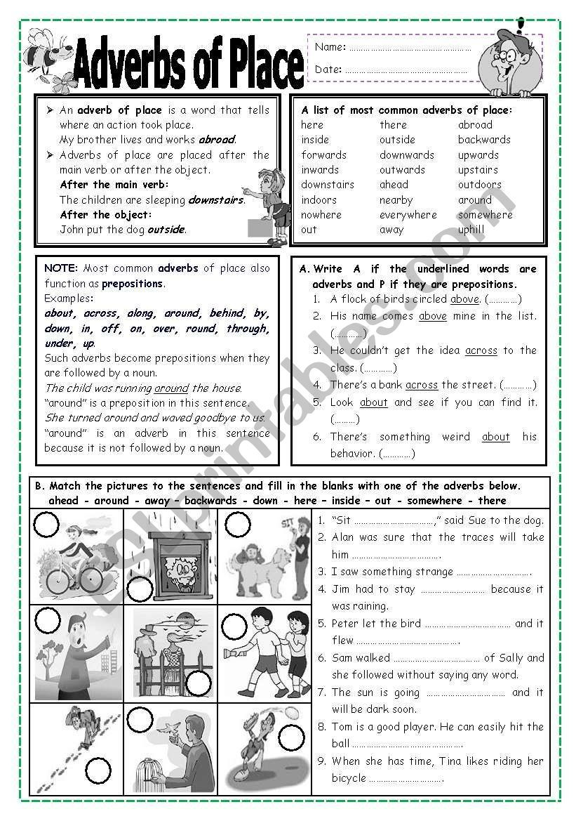 Adverb Of Place Worksheet For Class 3
