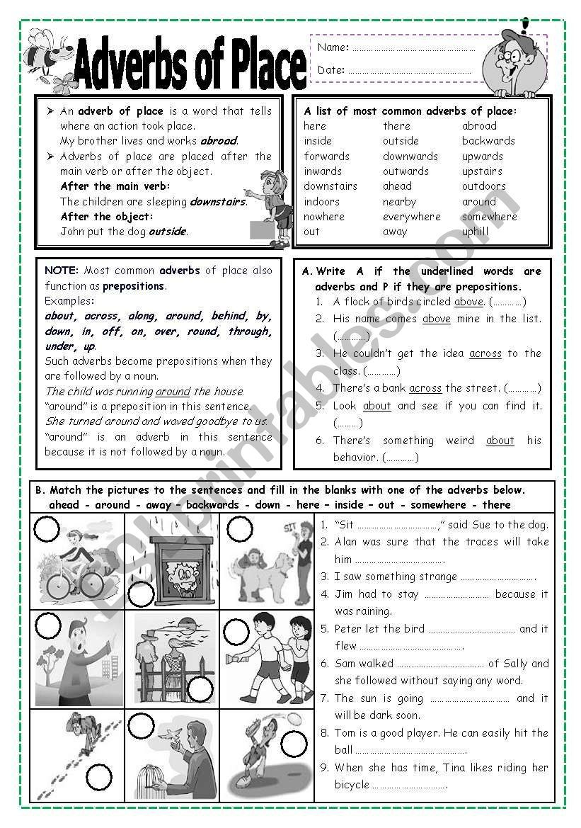 Adverbs Of Place Worksheet For Grade 4 AdverbWorksheets