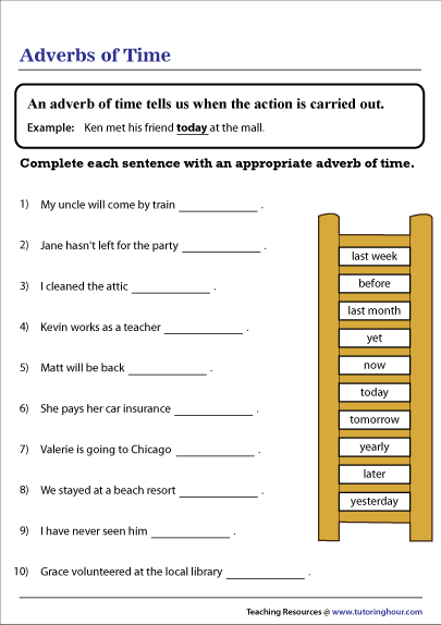 Adverbs Of Time Worksheet