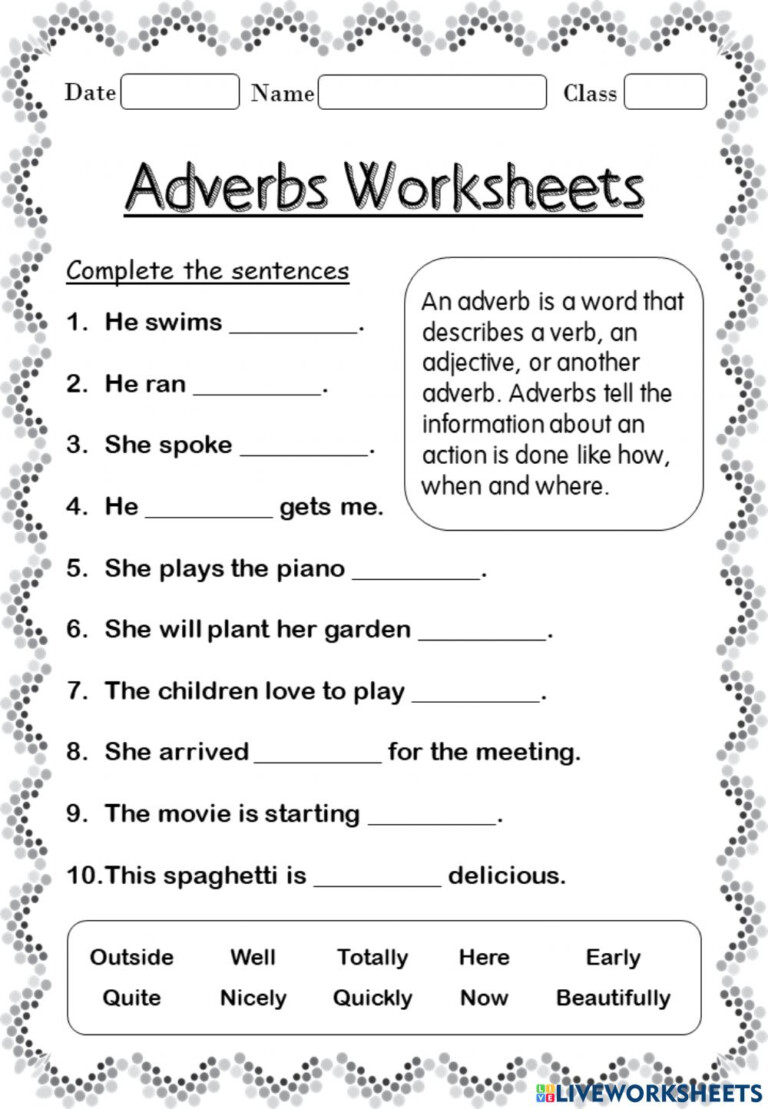 Adverb Worksheets For Class 3 AdverbWorksheets net