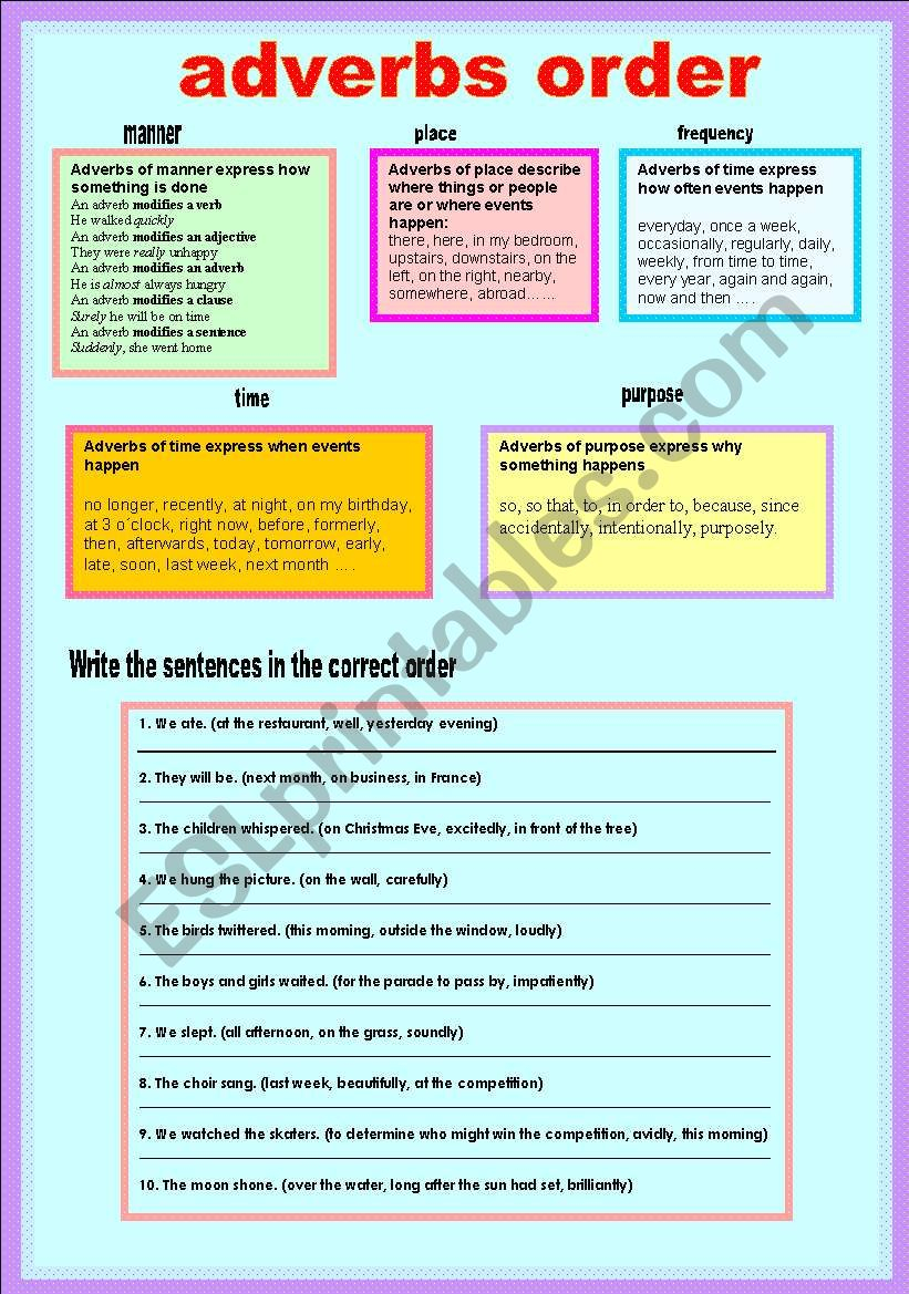 Adverbs Order ESL Worksheet By Lotas