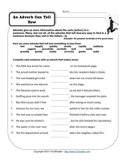 Adverbs Printable Worksheets Grade 7 Learning How To Read