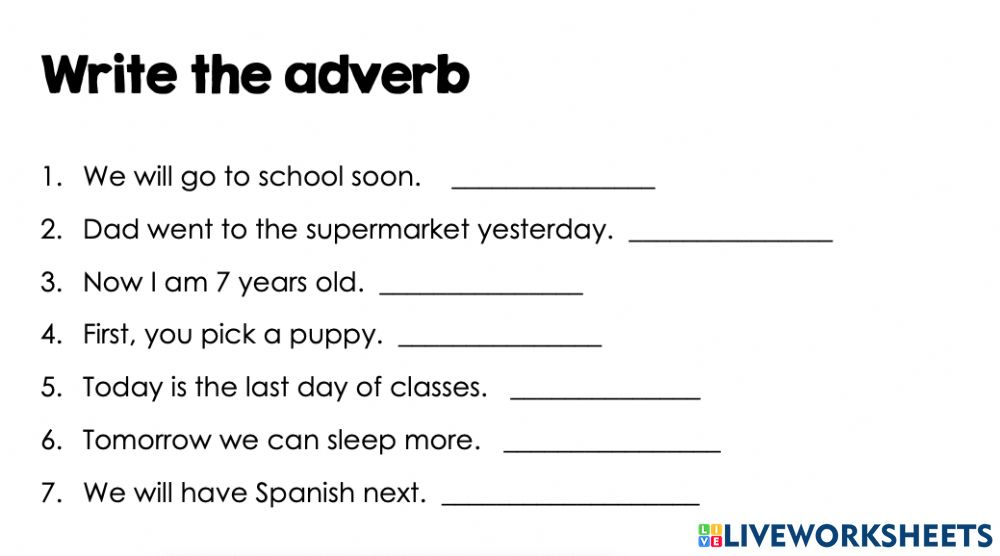 Adverbs That Tell When Worksheet