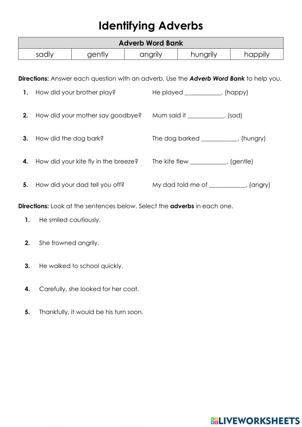 Adverbs With ly Interactive Worksheet