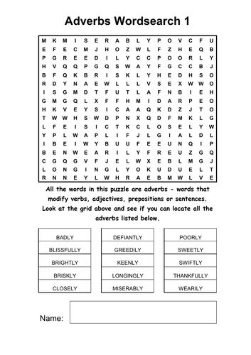 ADVERBS WORDSEARCHES Teaching Resources Adverbs Teaching Resources 