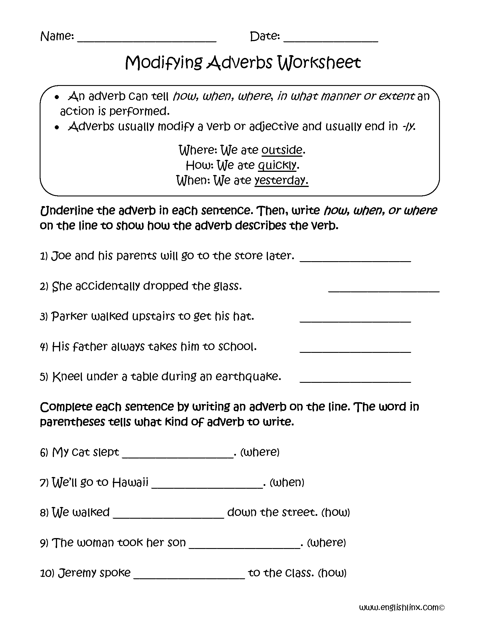 Types Of Adverbs Worksheets With Answers AdverbWorksheets