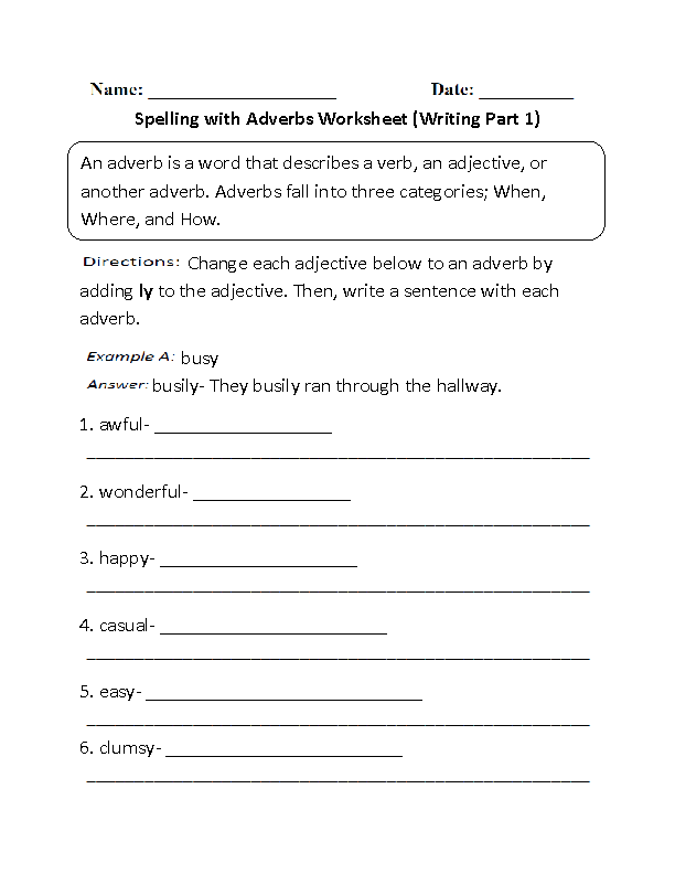 Adverbs Worksheets Spelling With Adverbs Worksheets