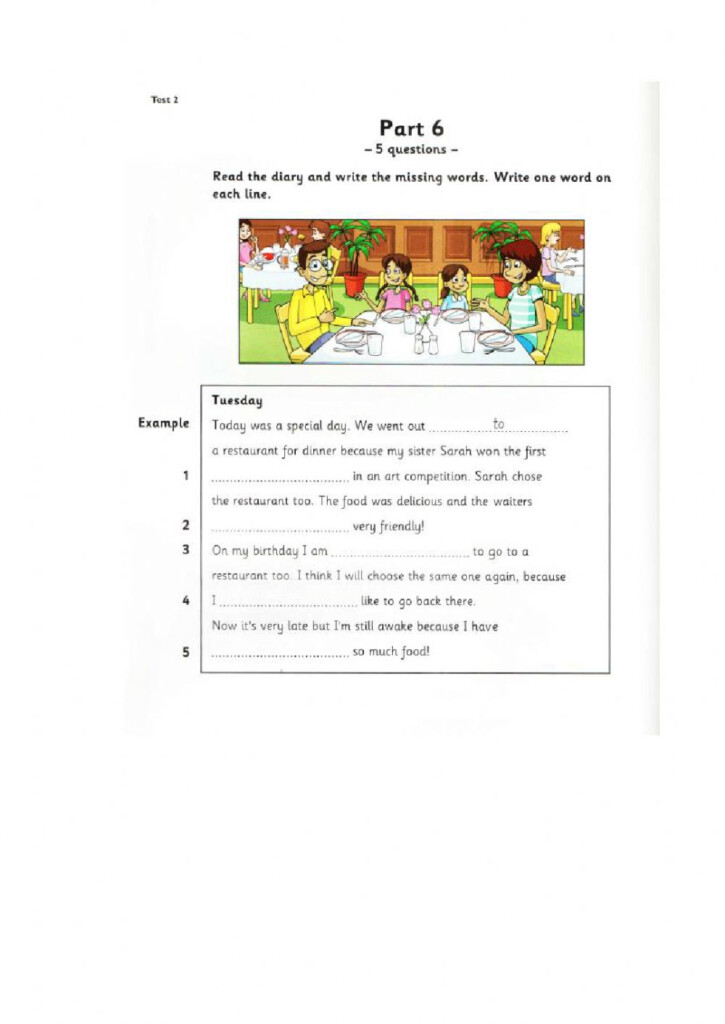 Cambridge Flyers Reading Writing Part 6 Worksheet