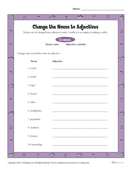 Change Adjective Worksheets 3rd Grade