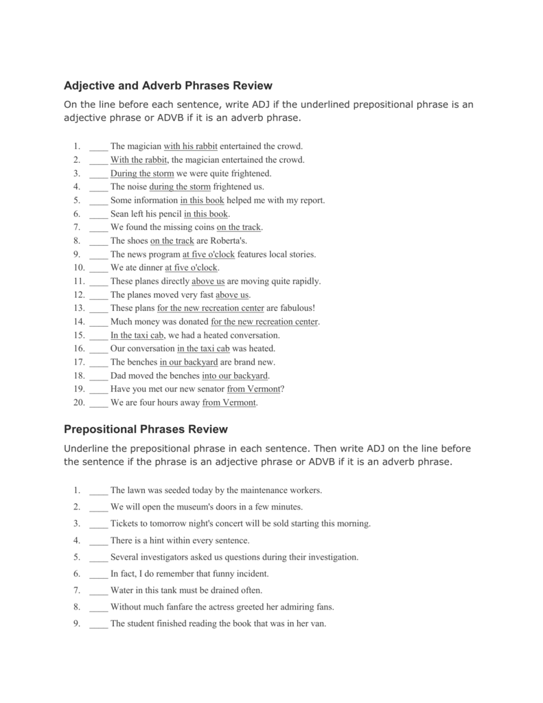 Chapter 3 Lesson 1 Prepositional Phrases Answer Key EduForKid