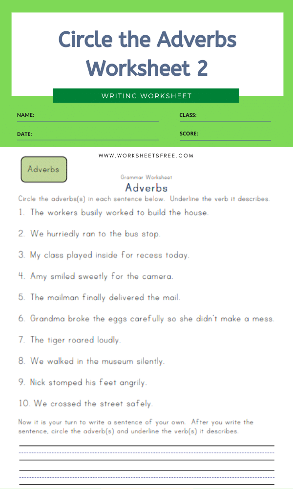 Circle The Adverbs Worksheet 2 Worksheets Free
