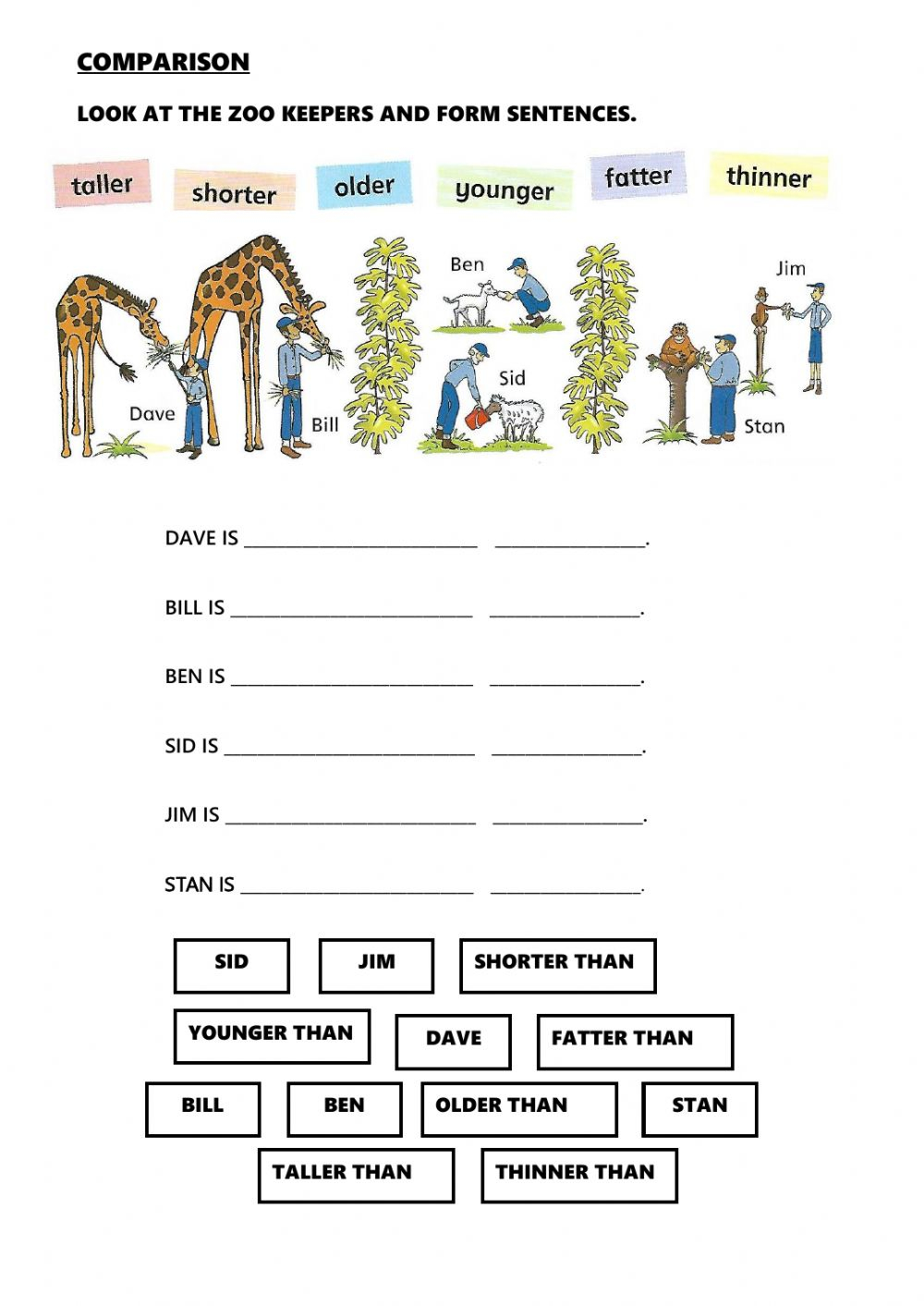 Comparative Adjectives Animals Worksheet