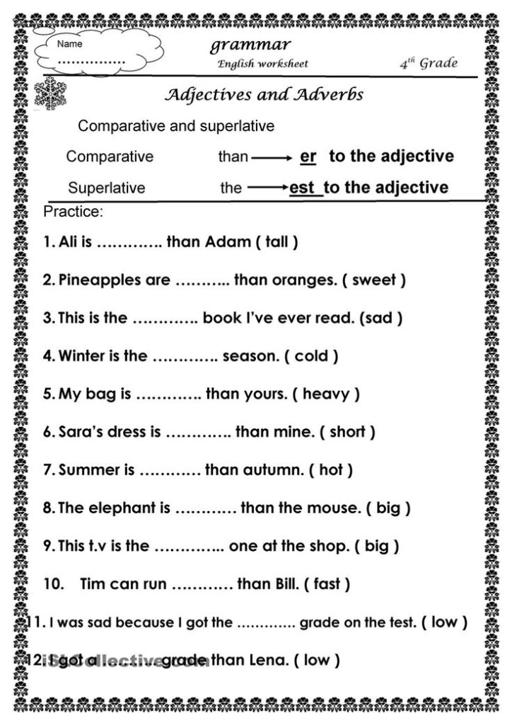 Comparative And Superlative Adjective Worksheet 2nd Grade Worksheets 