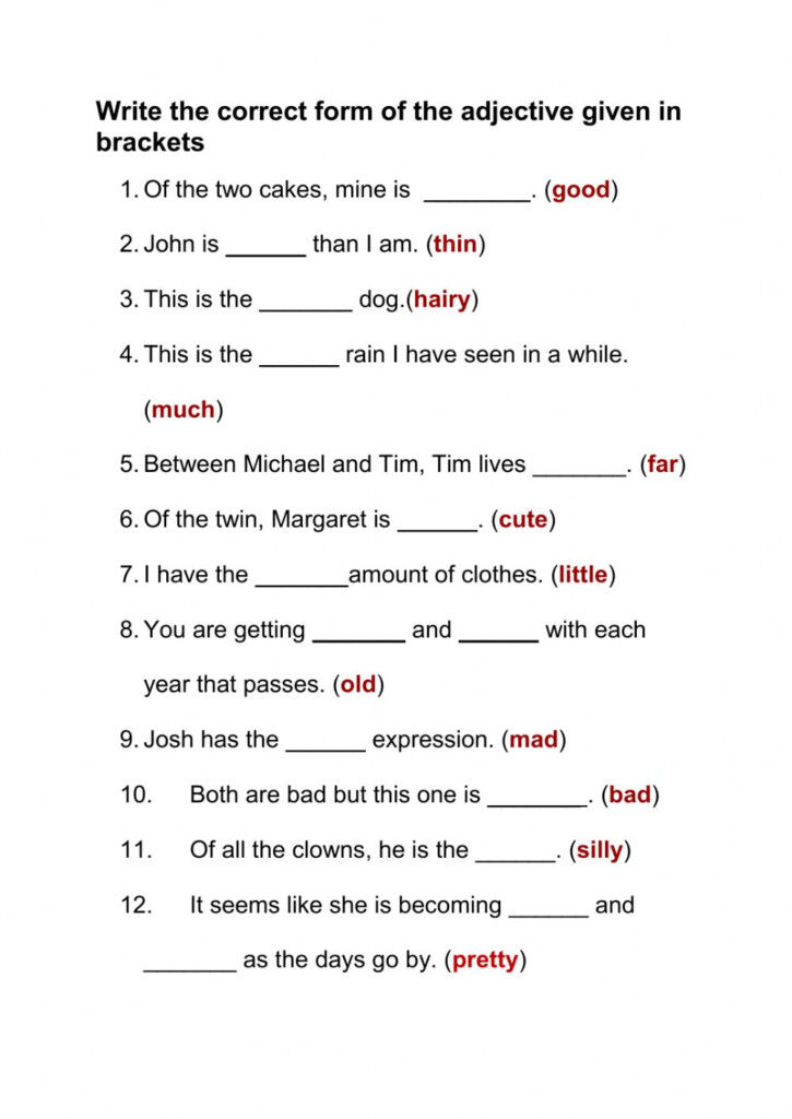 Comparative And Superlative Adjectives Worksheet For Grade 4 6