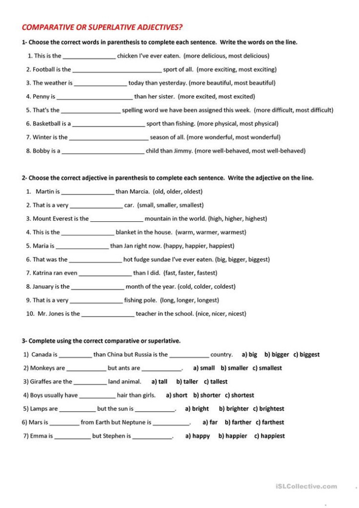 Comparative And Superlative Adjectives Worksheet Free ESL Printable 
