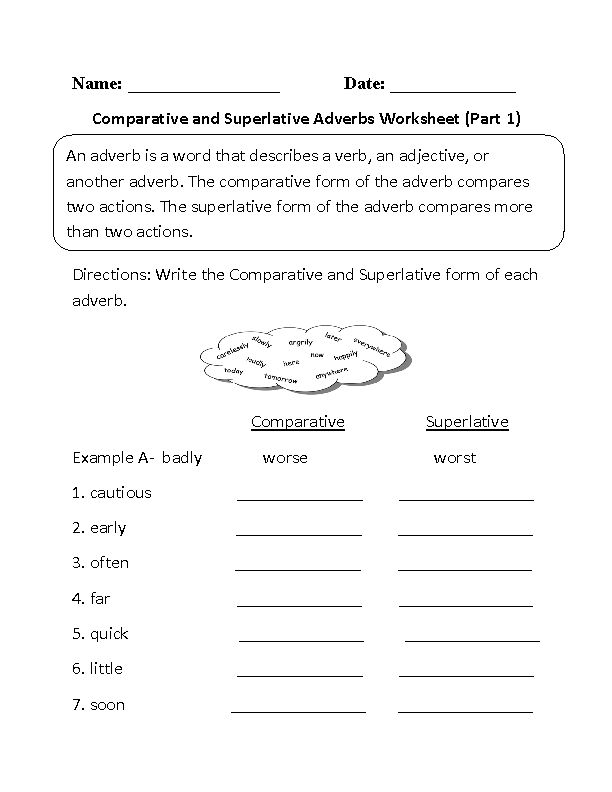 Comparative And Superlative Adverbs Worksheets Comparative And