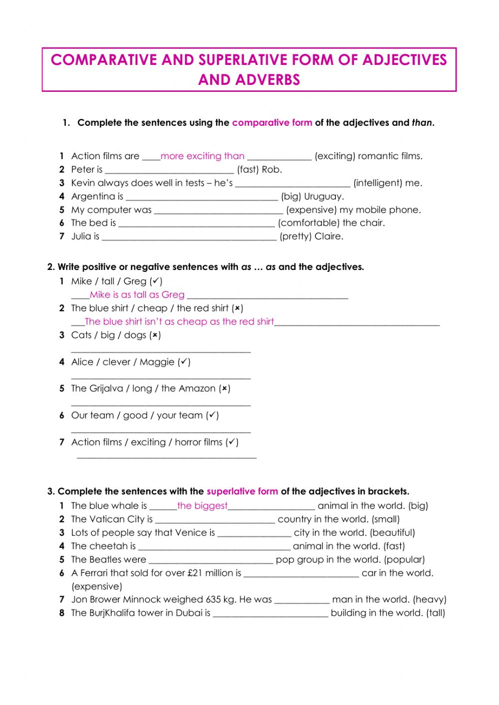 Comparative And Superlative Adverbs Worksheets SiswaPelajar