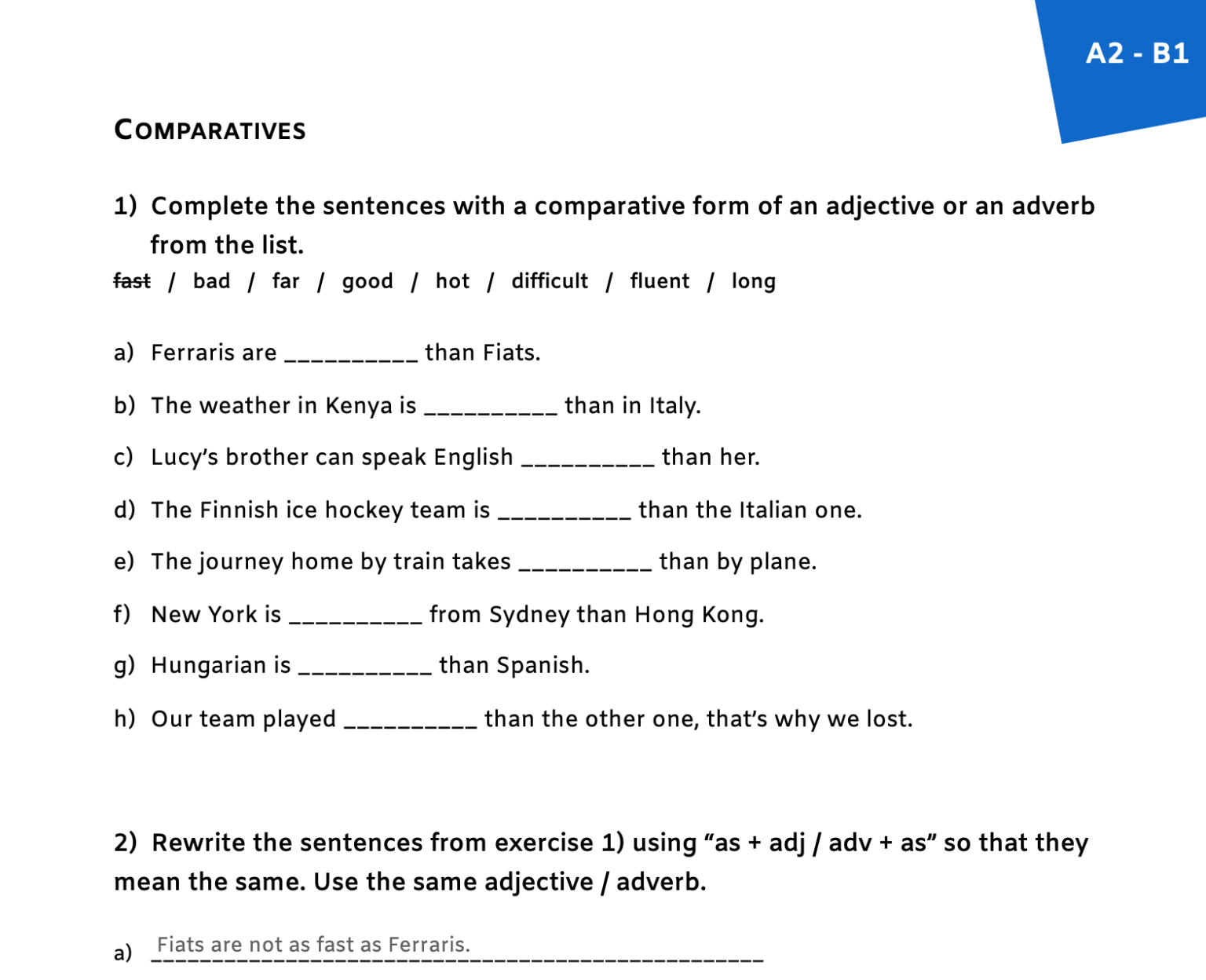 Degrees Of Comparison Of Adverbs Worksheets For Grade 4 9384