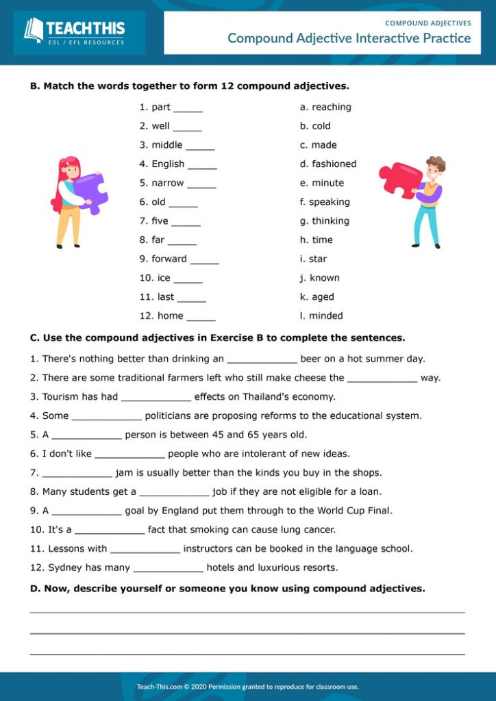 Compound Adjectives Adjective Worksheet Adjectives Adjectives Exercises