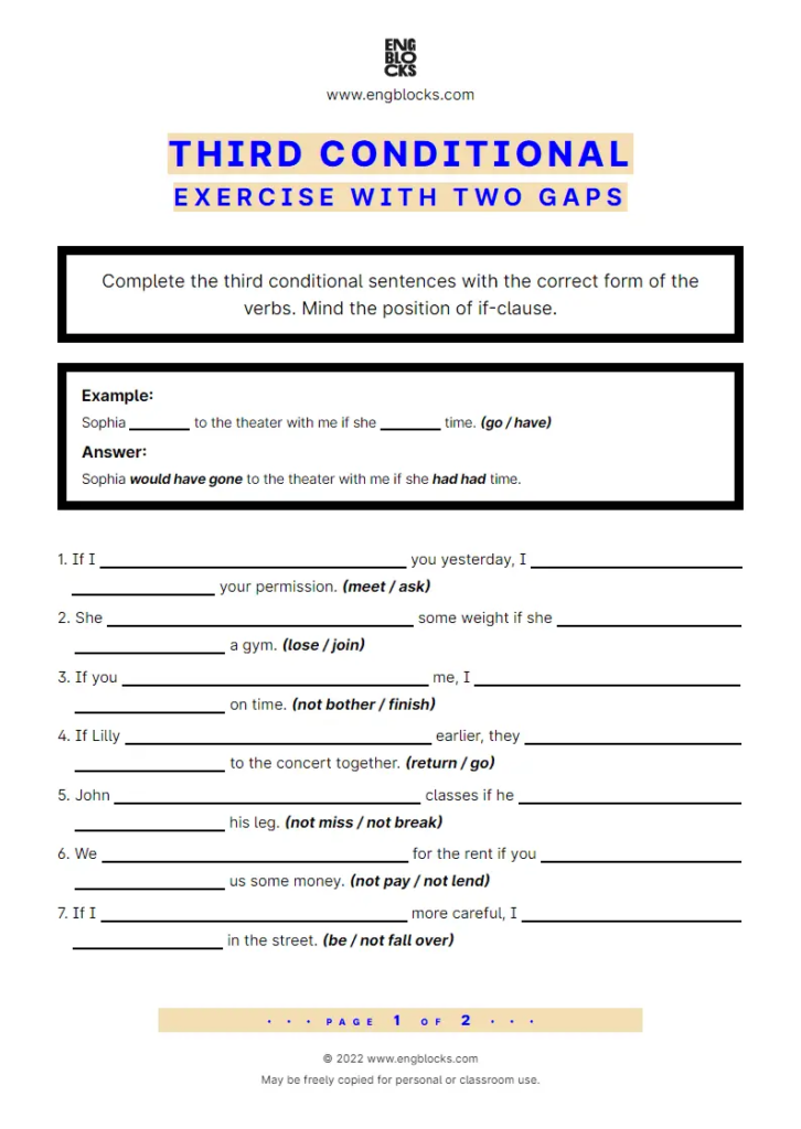 Conditional Sentences Type 3 Exercise With Two Gaps Worksheet 