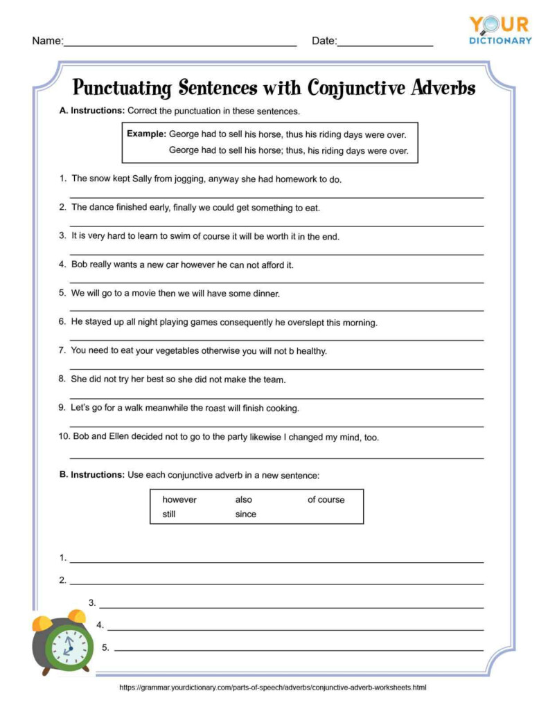 Conjunctive Adverb Worksheets