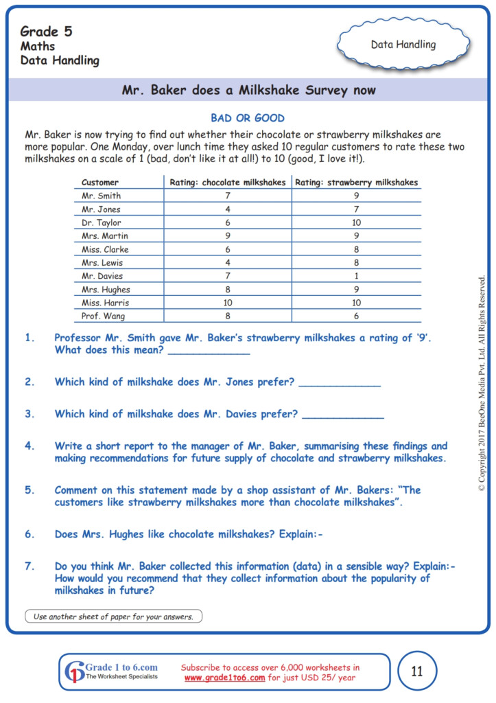 Data Handling Worksheets Grade 5 Www grade1to6