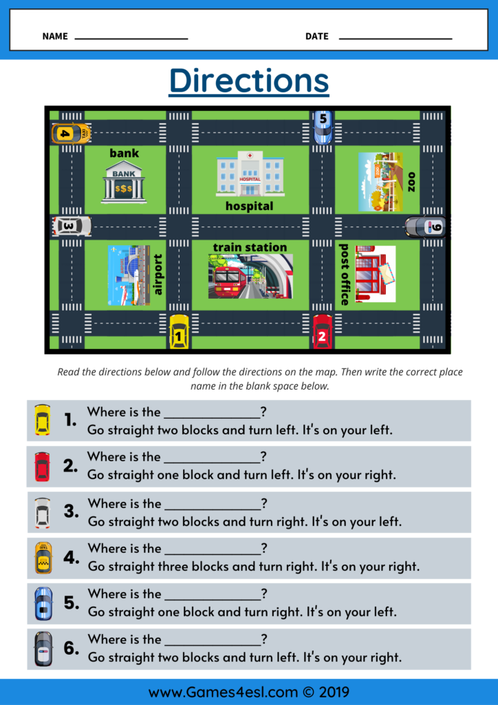 Directions Worksheet ESL Worksheets For Beginners Giving Directions 