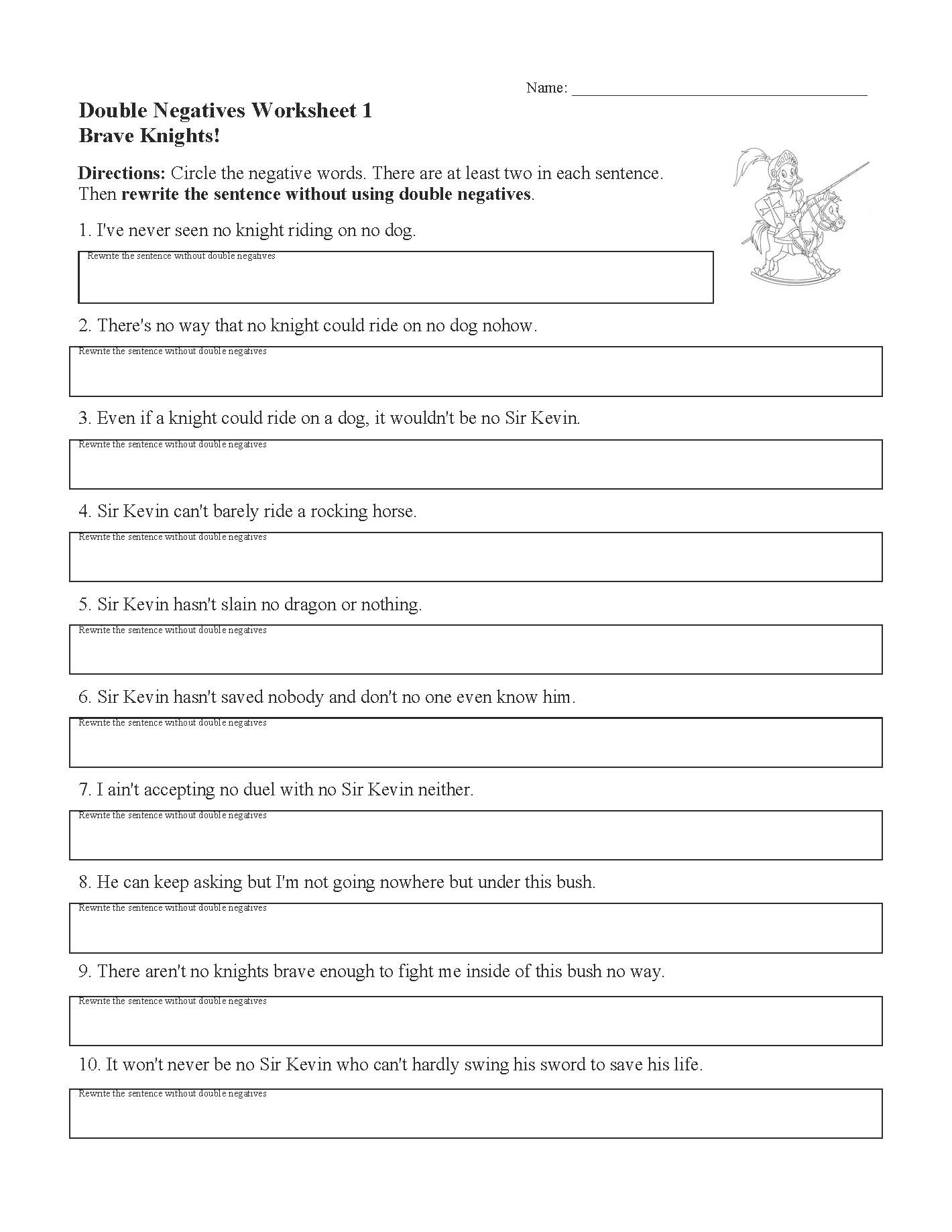 Double Negative Grammar Worksheets Pdf