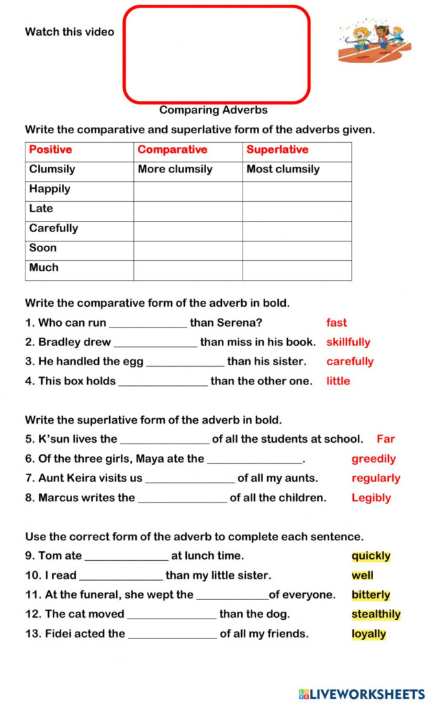 Comparative Adverb Worksheets - AdverbWorksheets.net