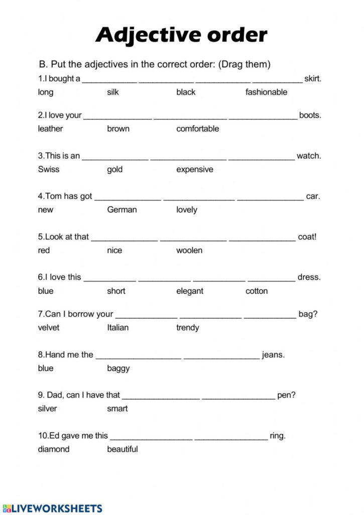 Ejercicio Interactivo De Adjective Order