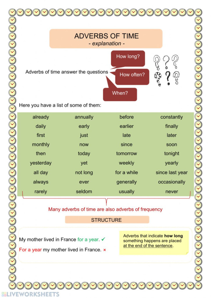 Ejercicio Interactivo De Adverbs Of Time