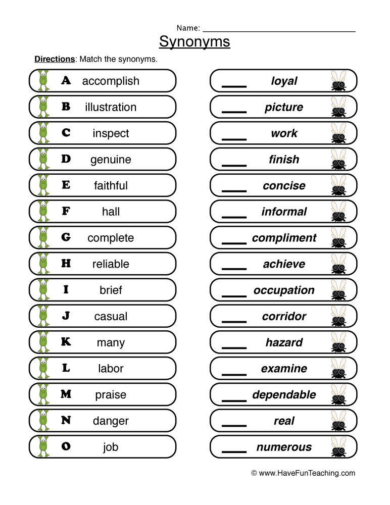 English Synonyms Worksheets Resources