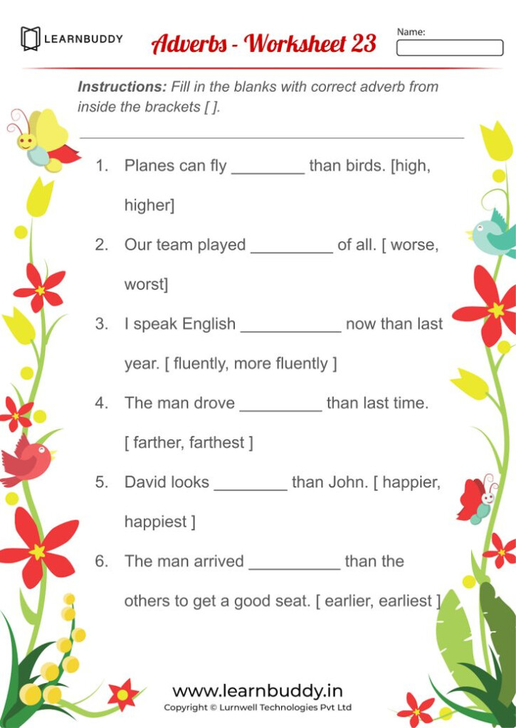 Adverbs Worksheets For Grade 1 Pdf AdverbWorksheets