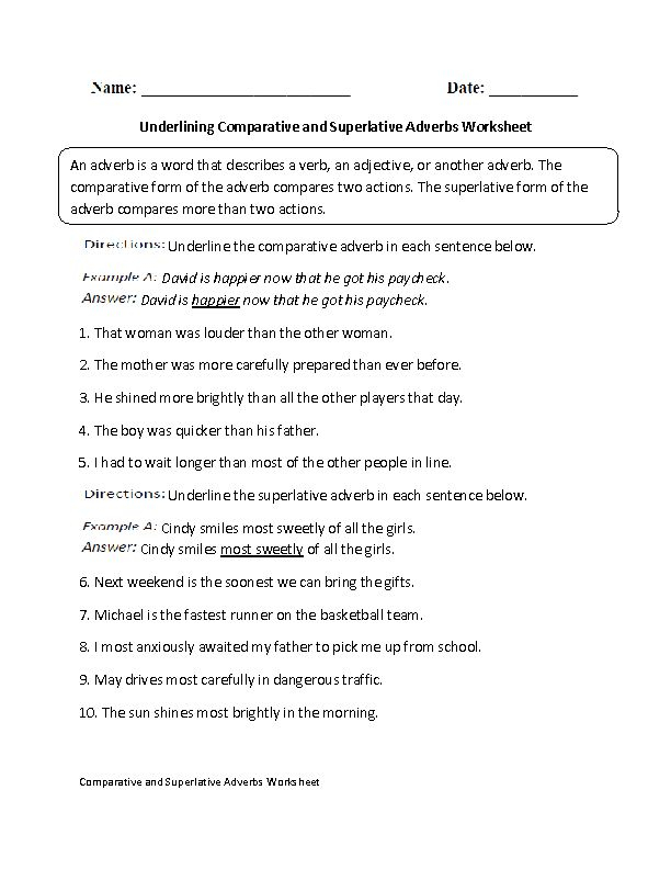 Englishlinx Adverbs Worksheets Adverbs Worksheet Superlative 