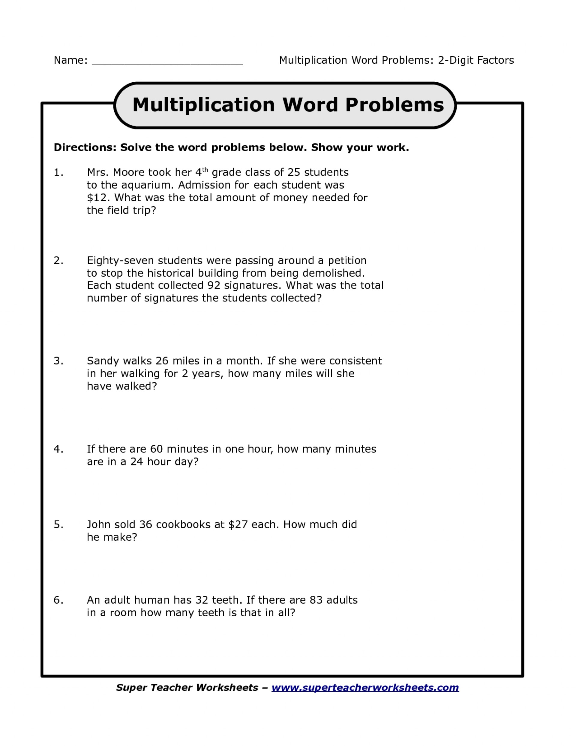 Fantastic Free Printable Third Grade Math Word Problems Db excel