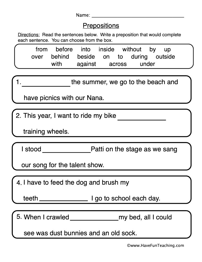 Fill In The Blanks Prepositions Worksheet Have Fun Teaching