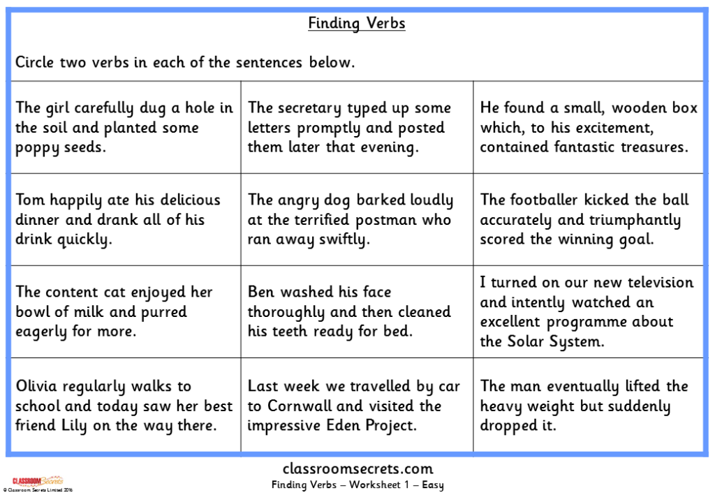 Finding Verbs KS2 SPAG Test Practice Classroom Secrets