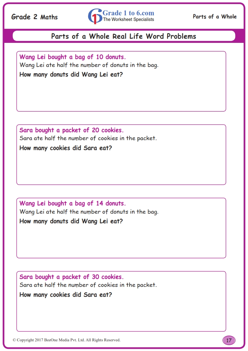 Fractions Word Problems Worksheets Grade 2 www grade1to6