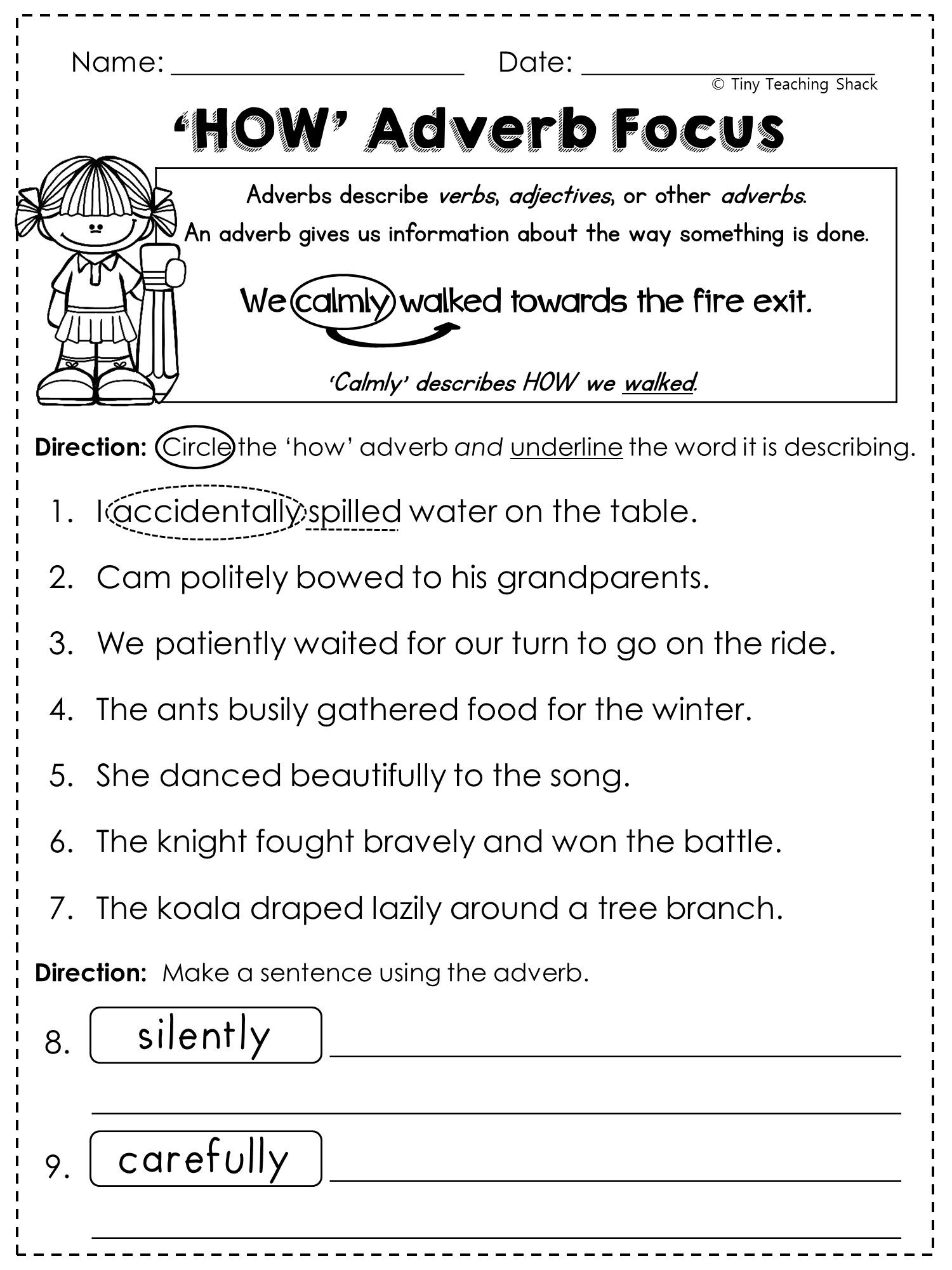 Free Adverb Worksheet 2nd Grade Worksheets Third Grade Grammar