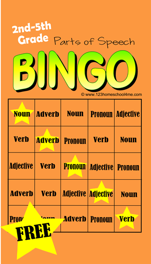 FREE Parts Of Speech Bingo Game Free Homeschool Deals