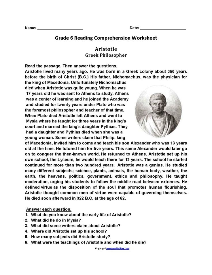 Free Printable Reading Comprehension Worksheets For Grade 6 