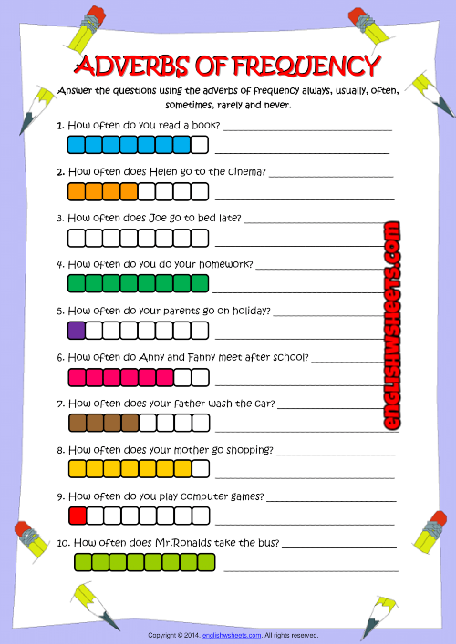 Frequency Adverbs Questions ESL Exercises Worksheet