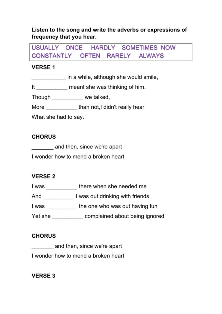 Adverb Of Frequency Exercises For Grade 5