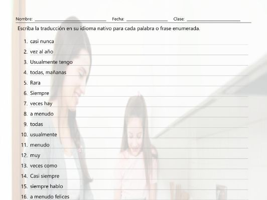 Frequency Adverbs Translating Spanish Worksheet Teaching Resources