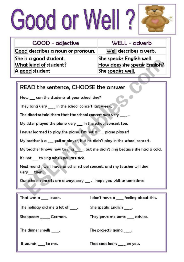 GOOD OR WELL ESL Worksheet By Nikabike